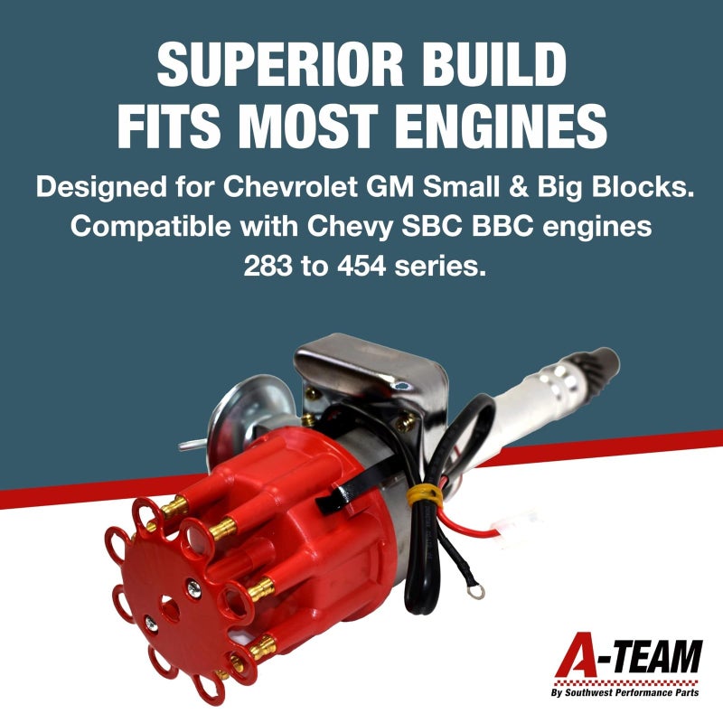 A-Team Performance R2R Complete Distributor - Ready 2 Run Compatible with Chevy SBC BBC 283-454 Series - Automotive Replacement Ignition Parts Two-Wire Installation with Red Cap - Image 2